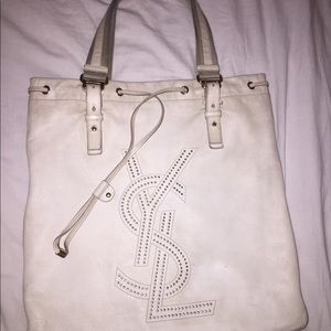 YSL White Studded Soft Leather Tote